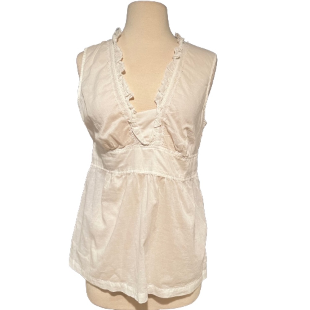 NEW YORK & COMPANY Top Lace Ruffle Sleeveless Sheer Cotton White 10